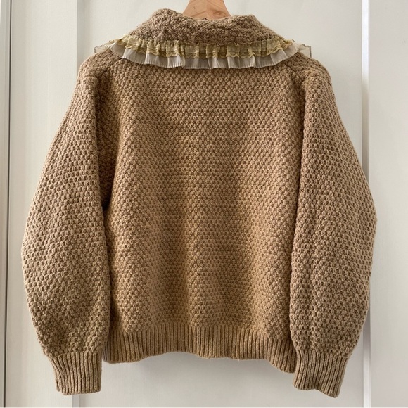 Vintage Sweater Grandma’s Peter Pan Collar Floral Embroidered Tan - Picture 2 of 7